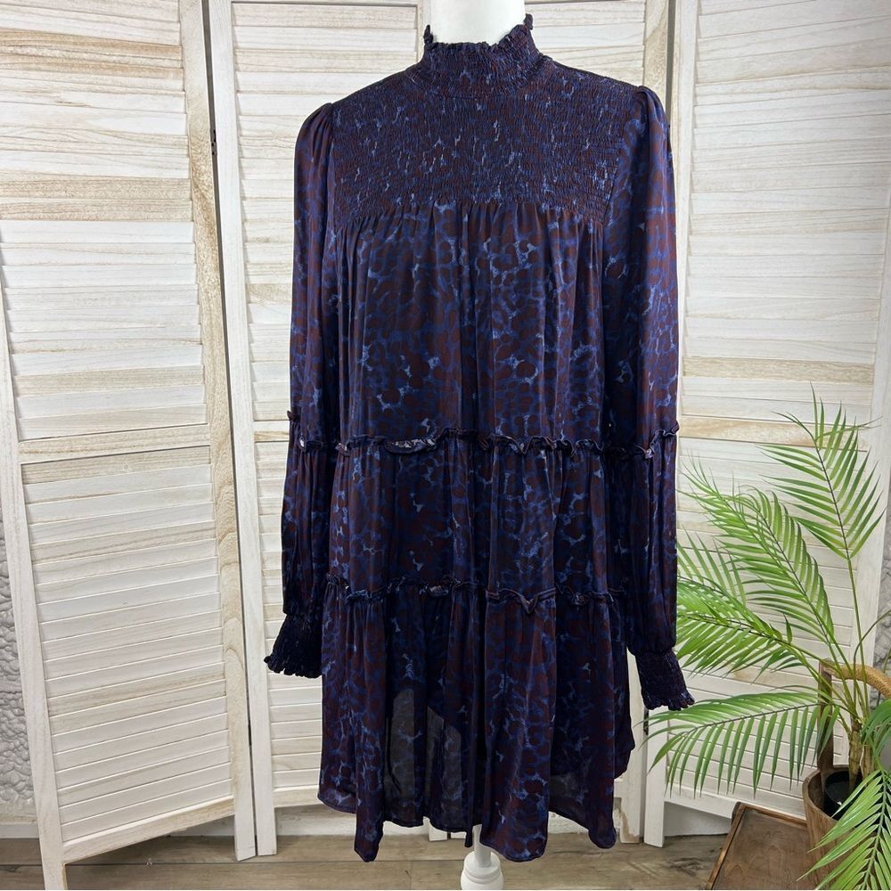 Karlie Smocked Shirred Babydoll Mini Dress Large
